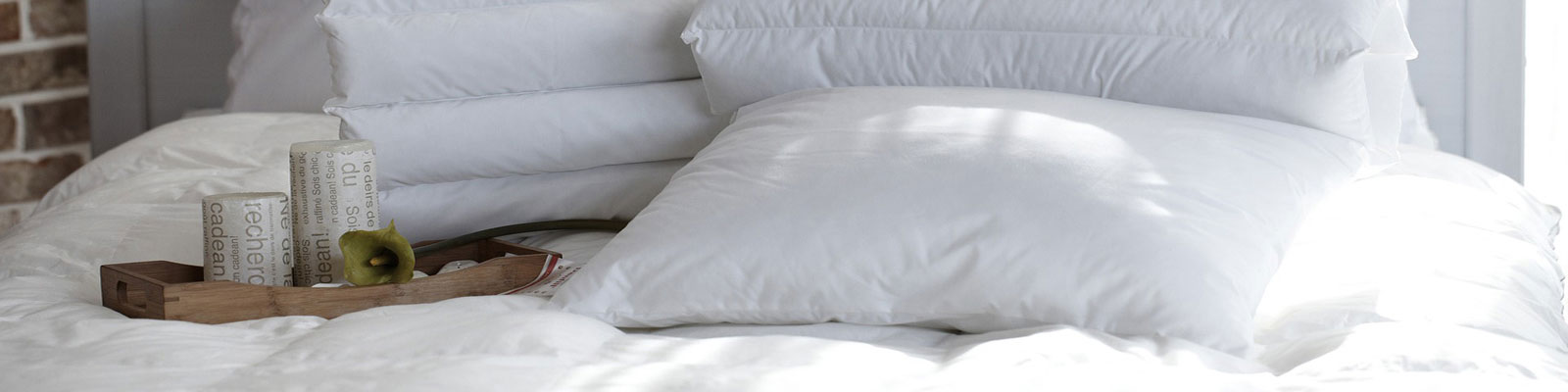 Bett mit weißen Kopfkissen